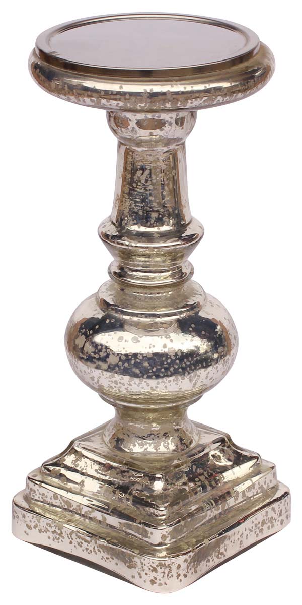Hand-Blown Glass Candle Stand in Silver Color with Square Base – 11.5” Pillar Tea-Light Holder – Christmas / Home Decorations / Party Décor from India - Buy in Bulk Wholesale