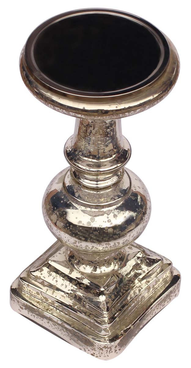 Hand-Blown Glass Candle Stand in Silver Color with Square Base – 11.5” Pillar Tea-Light Holder – Christmas / Home Decorations / Party Décor from India - Buy in Bulk Wholesale