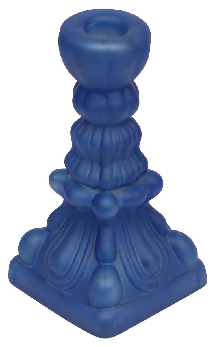 Hand-Blown Glass Candle Stand in Blue Color with Ribbed Pattern & Square Base – 7” Pillar Tea-Light Holder – Christmas / Home Decorations / Party Décor from India - Buy in Bulk Wholesale