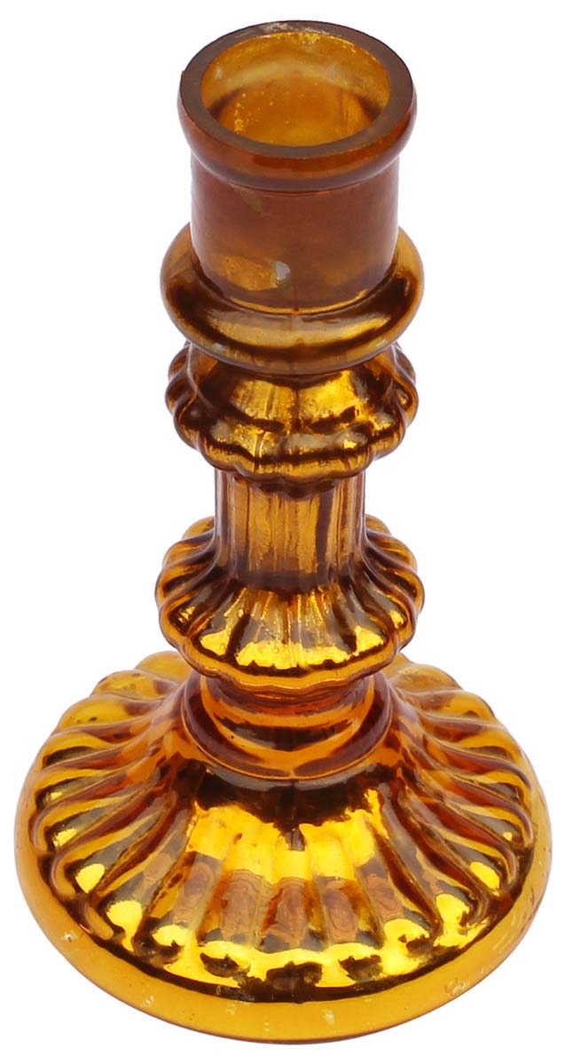 Hand-Blown Glass Candle Stand in Mustard Color with Ribbed Pattern & Round Base – 6” Pillar Tea-Light Holder – Christmas / Home Decorations / Party Décor from India - Buy in Bulk Wholesale