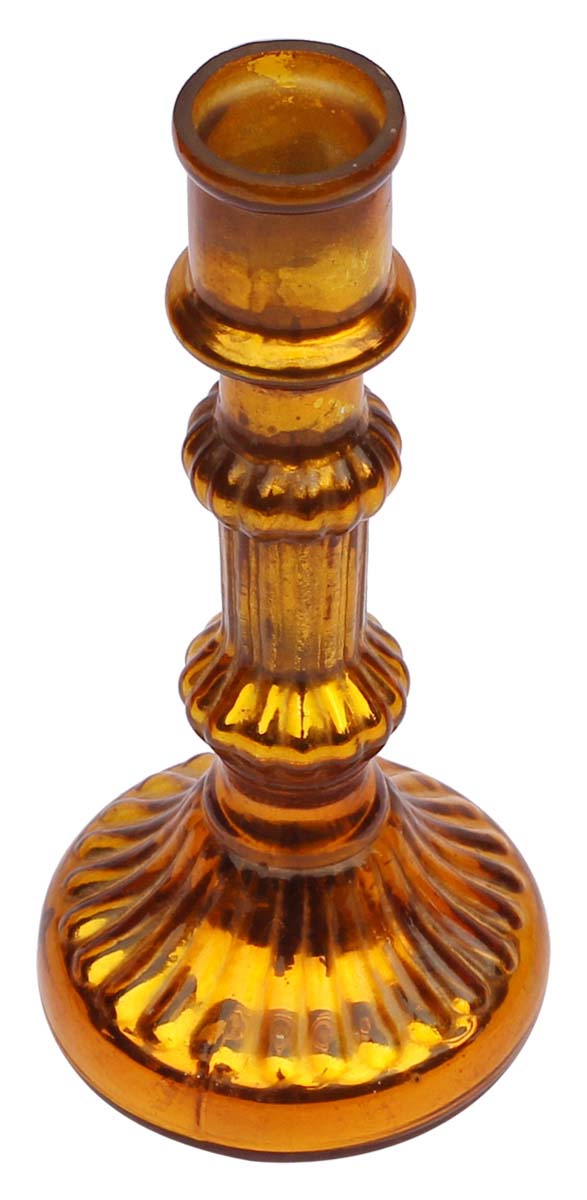 Hand-Blown Glass Candle Stand in Mustard Color with Ribbed Pattern & Round Base – 7.5” Pillar Tea-Light Holder – Christmas / Home Decorations / Party Décor from India - Buy in Bulk Wholesale