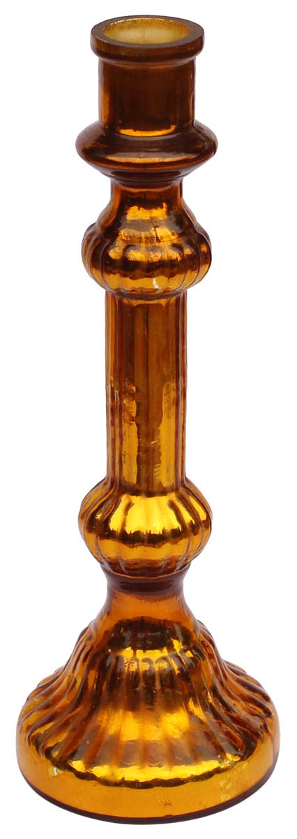 Hand-Blown Glass Candle Stand in Mustard Color with Ribbed Pattern & Round Base – 10” Pillar Tea-Light Holder – Christmas / Home Decorations / Party Décor from India - Buy in Bulk Wholesale