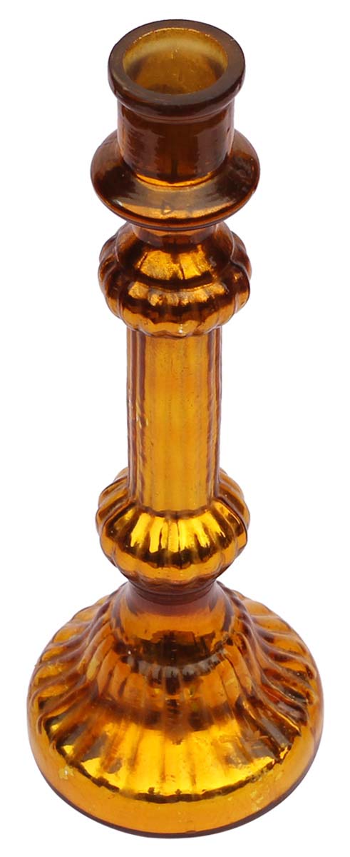Hand-Blown Glass Candle Stand in Mustard Color with Ribbed Pattern & Round Base – 10” Pillar Tea-Light Holder – Christmas / Home Decorations / Party Décor from India - Buy in Bulk Wholesale