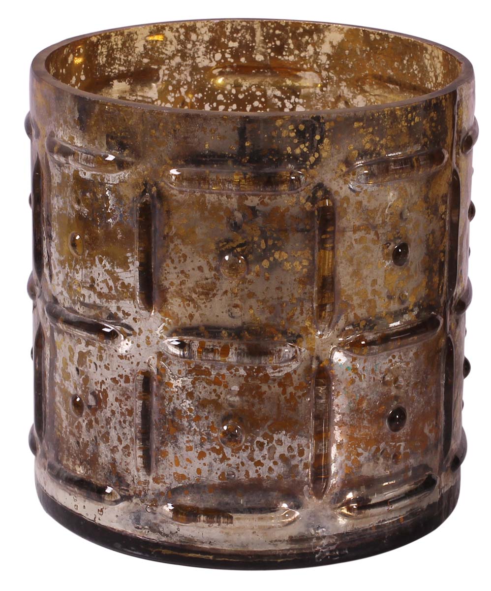 6” Handmade Votive Candle Holder in Mercury Glass with Square Pattern - Silver Tone with Golden Hints - Home Decor - Buy in Bulk Wholesale