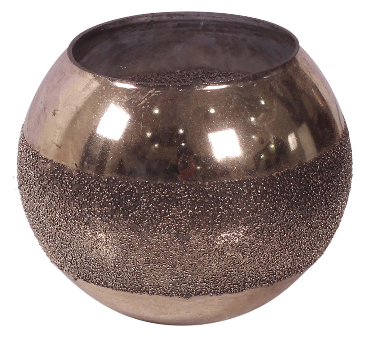 2.5” Decorative Round Tea-Light Holder in Glass - Dull-Gold Tone with Copper Glitter - Home Decor / Gifts - Buy in Bulk Wholesale