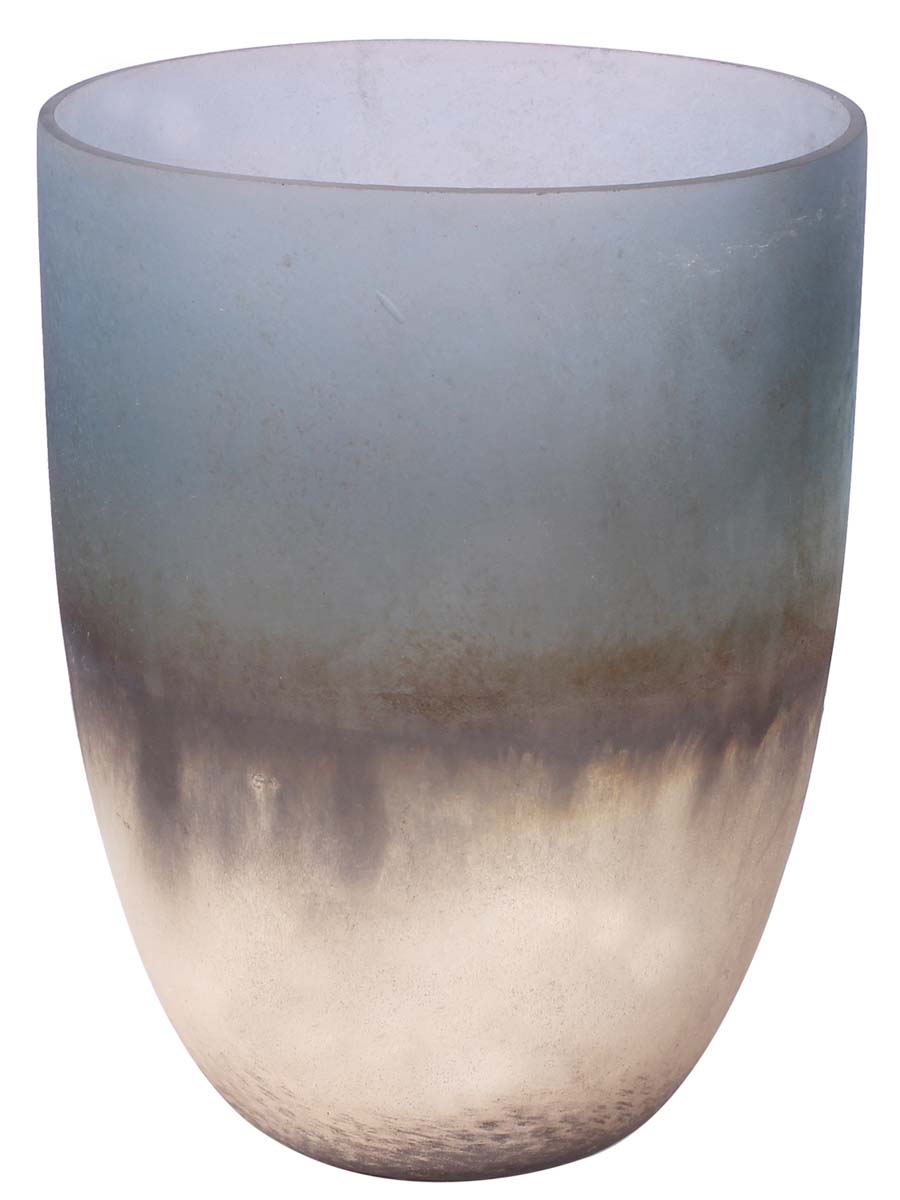 10” Decorative Vase / Showpiece in Glass with Gradient Effect - Blue with Off-White - Distressed Home Decor - Buy in Bulk Wholesale