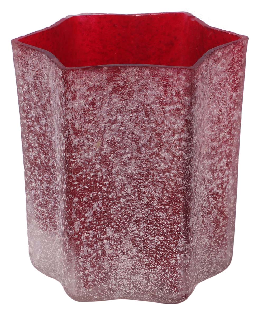 3” Decorative Hexagonal Red Showpiece / Tea-Light Holder in Frosted Glass – Bright Home Décor Accessories - Buy in Bulk Wholesale