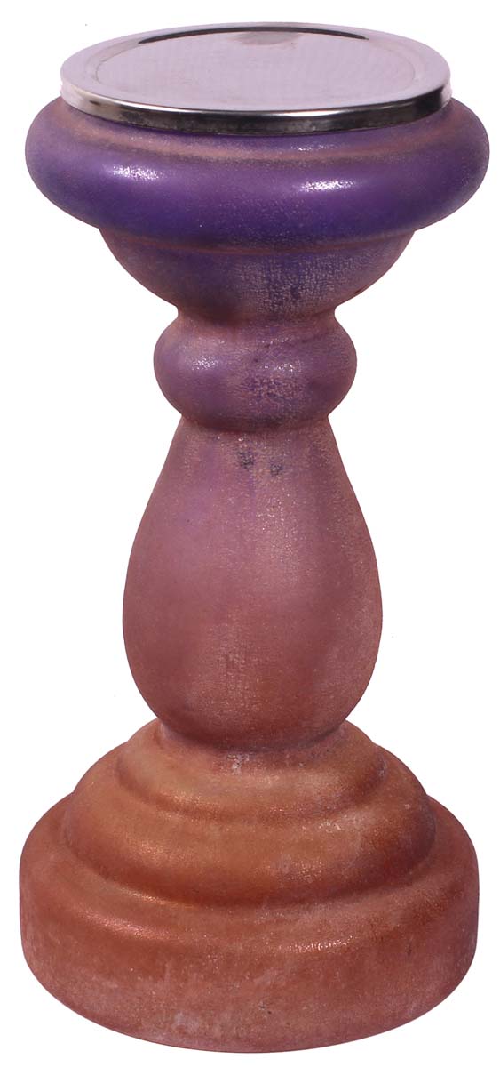 9” Decorative Pillar Candle-Stand in Glass with Iron Stand - Glittery Copper & Purple Finish - Rustic-Look Home Decor - Buy in Bulk Wholesale