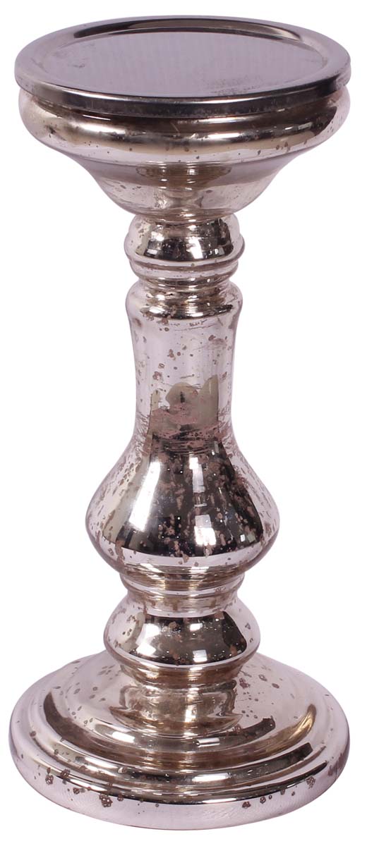9” Decorative Pillar Candle-Stand in Glass with Mottled-Effect - Silver Color - Rich-Look Home Decor - Buy in Bulk Wholesale
