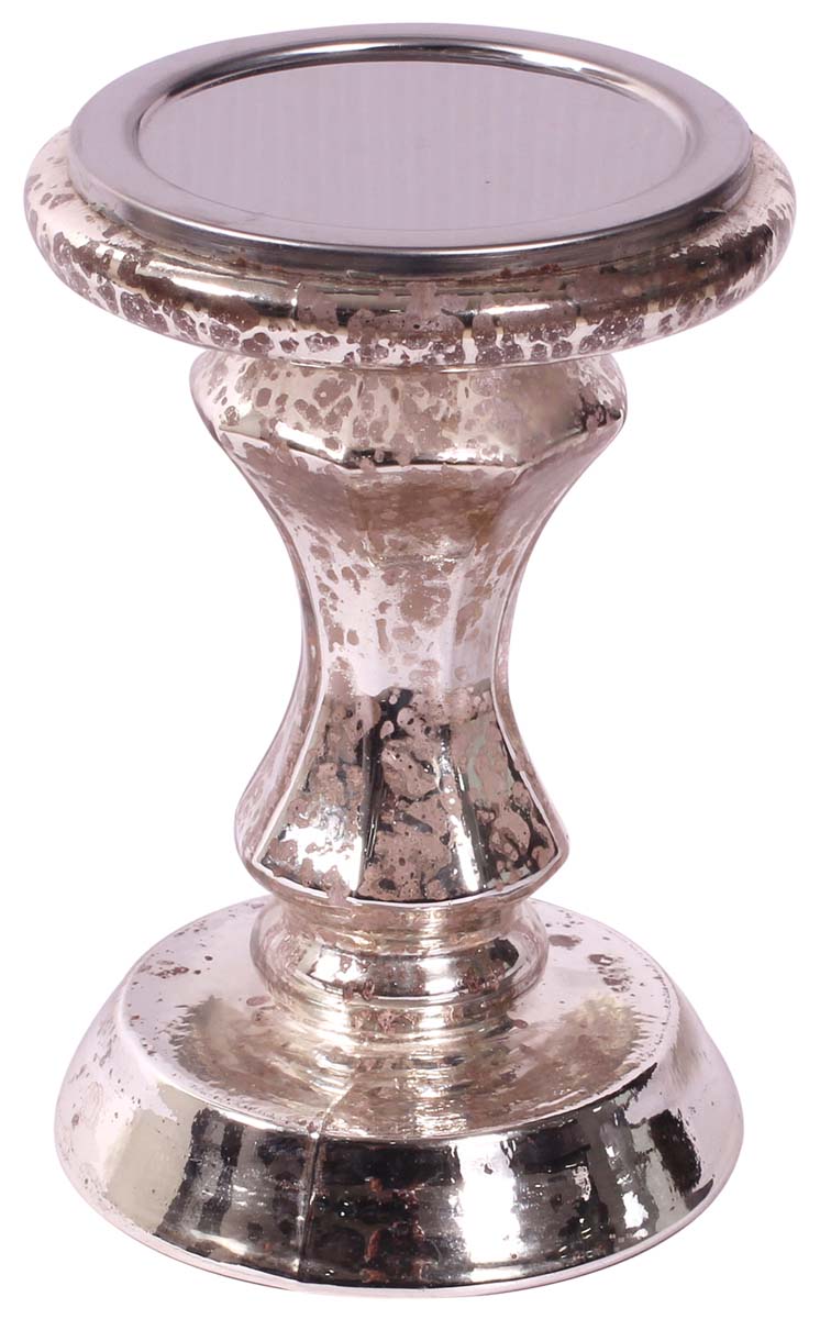 6.5” Decorative Pillar Candle-Stand in Glass with Mottled-Effect - Silver Color - Rich-Look Home Decor - Buy in Bulk Wholesale