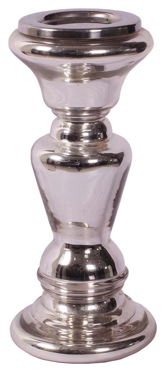8” Decorative Pillar Candle-Stand in Glass - Silver Color - Rich-Look Home Decor - Buy in Bulk Wholesale