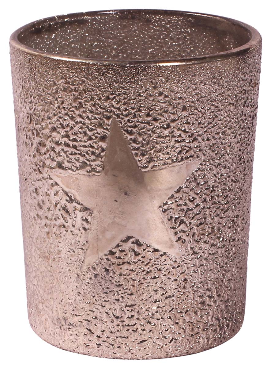 4” Decorative Star Tea-Light Holder in Glass with Mottled Effect - Silver Color -Rich-Look Home Decor - Buy in Bulk Wholesale