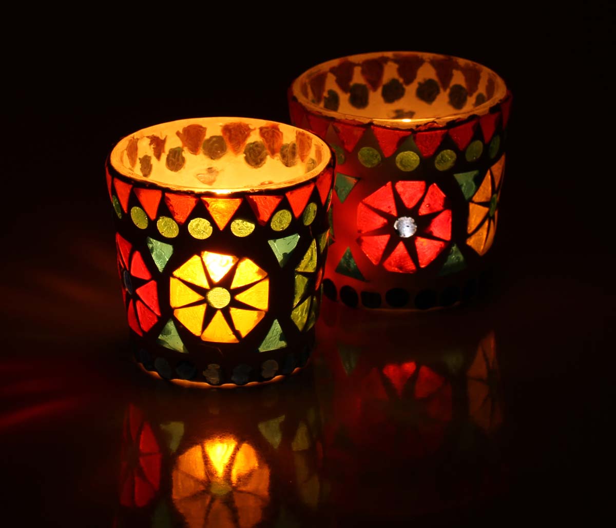 Color Splash – Glass Mosaic Tea-Light Holders 2.3” - Multicolor Votive Candle Holders and Home Decorations Gifts - Buy in Bulk Wholesale