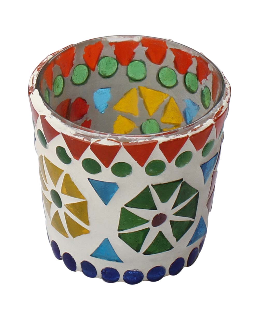Color Splash – Glass Mosaic Tea-Light Holders 2.3” - Multicolor Votive Candle Holders and Home Decorations Gifts - Buy in Bulk Wholesale