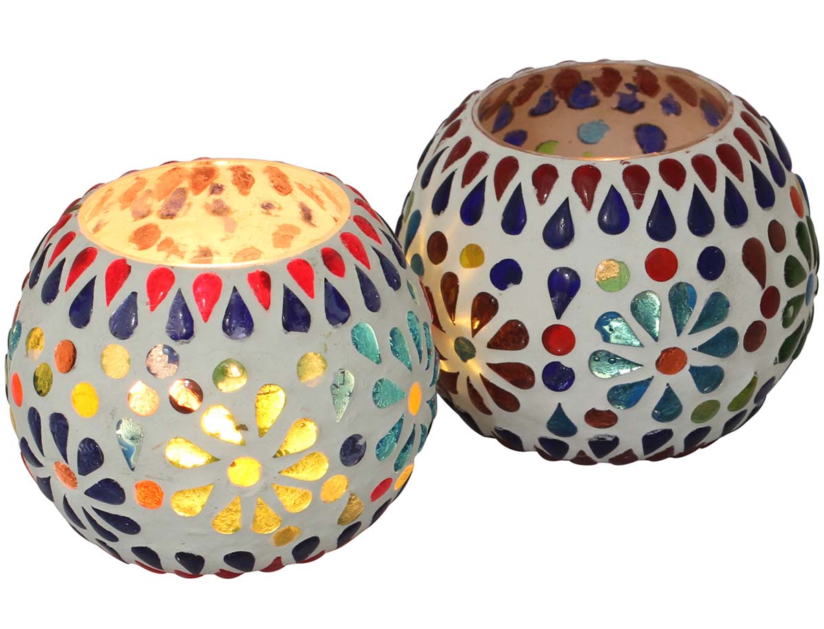 Rainbow Splash - Glass Mosaic Tea-Light Holders - Multicolor Votive Candle Holders and Home Decorations & Gifts - Buy in Bulk Wholesale