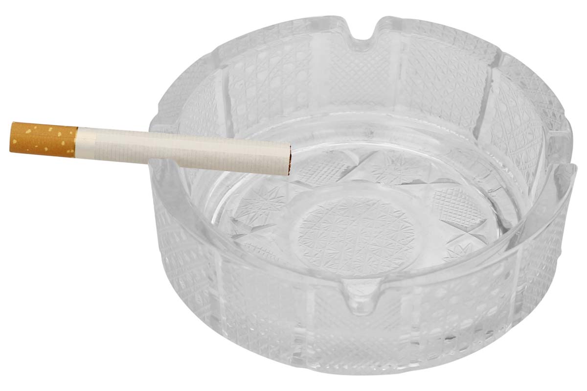 Clear Glass Round Ashtray With 4 Cigarette Slots - Buy in Bulk Wholesale Minimalistic Ashtray - Home/Office Table & Bar Accessories