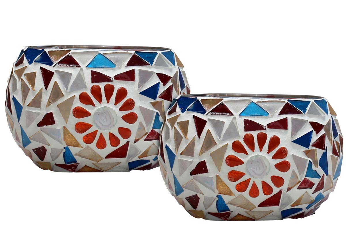 Colors Galore – Mosaic Glass Tea light / Candle Holders 3” - Handmade Colorful Votive Candle Holders – Home / Party Decorations & Wholesale Accessories – Buy In Bulk