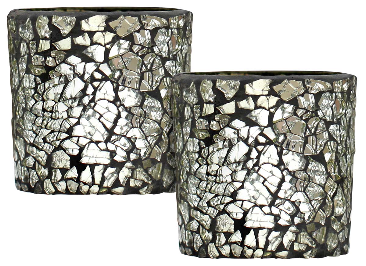  Caribbean Nights - 3.1'' Tea Light Holder in Tempered Glass with Real Silver Coating - Unique Candle Holder Decor / Home Party Decorations  - Buy in Bulk Wholesale