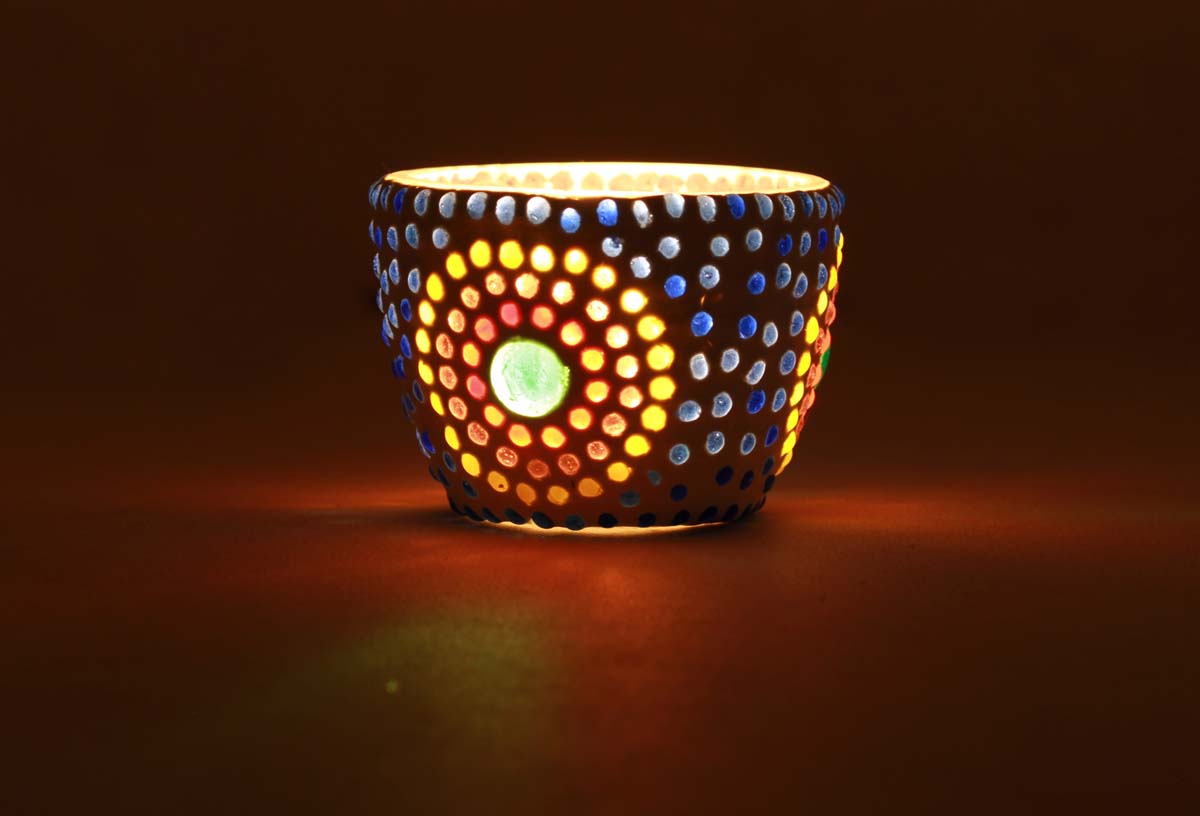 Buy in Bulk Wholesale - Tea-Light / Candle Holder 3.1” Handmade in Mosaic Art – Colorful Home Décor