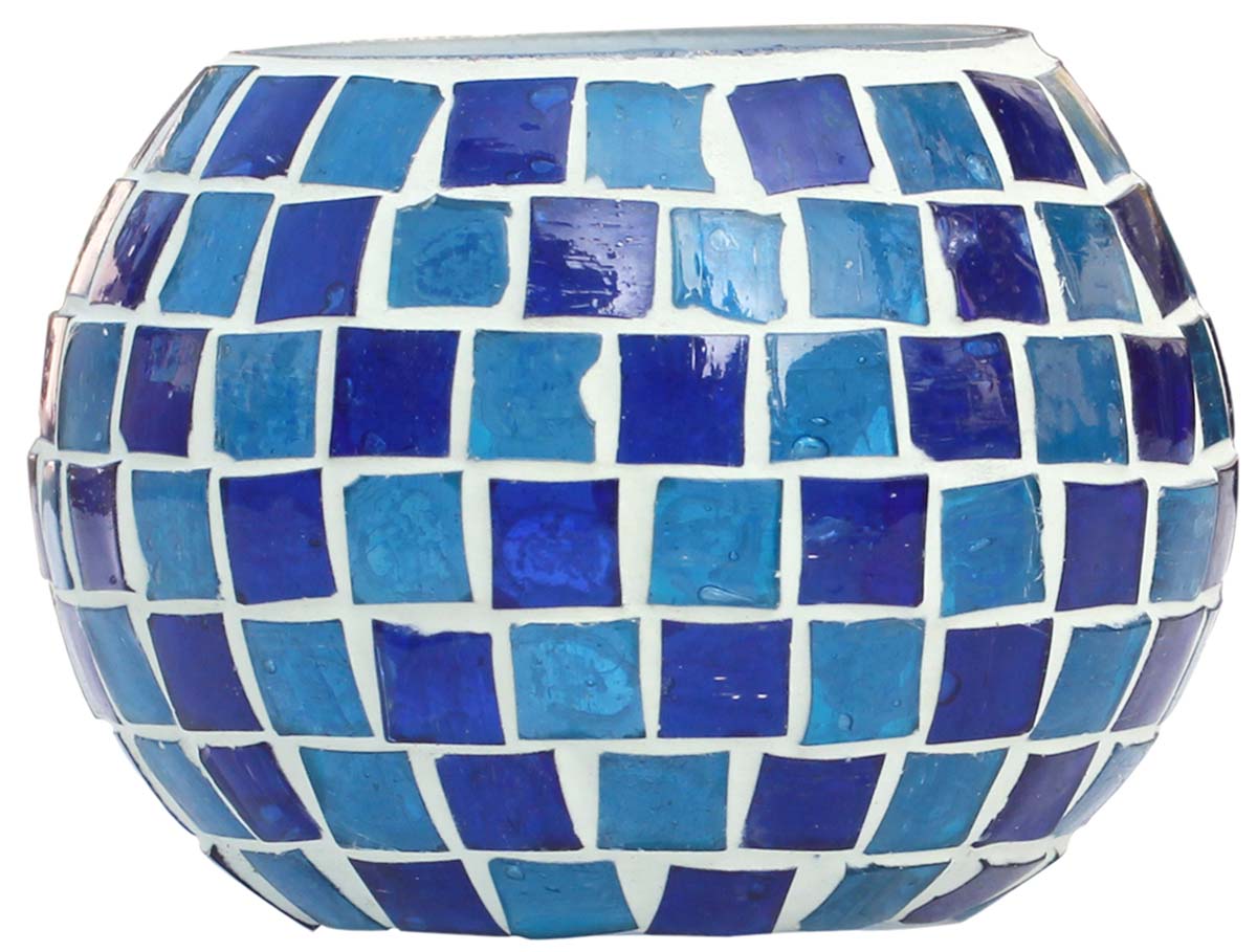 Azure Joy - 3.7" Mosaic Glass Tea light Candle Holder - Handmade Votive Candle Holders - Colorful Centerpiece - Table Top Essentials / Home Decor & Housewarming Gifts  - Buy in Bulk Wholesale