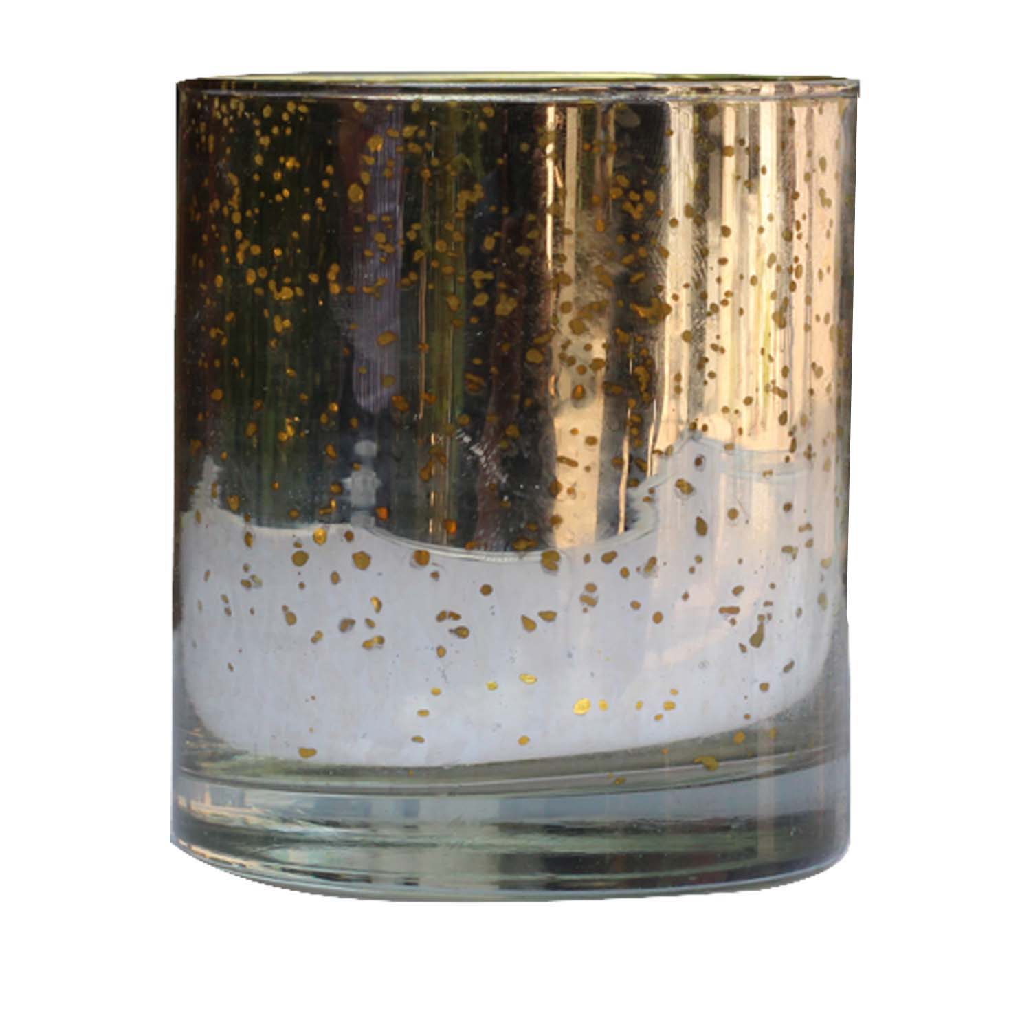Buy in Bulk Wholesale Tealight Candle Holder In Crackled Glass Effect With Silver & Golden Coloring - Handmade 3.6 Inch