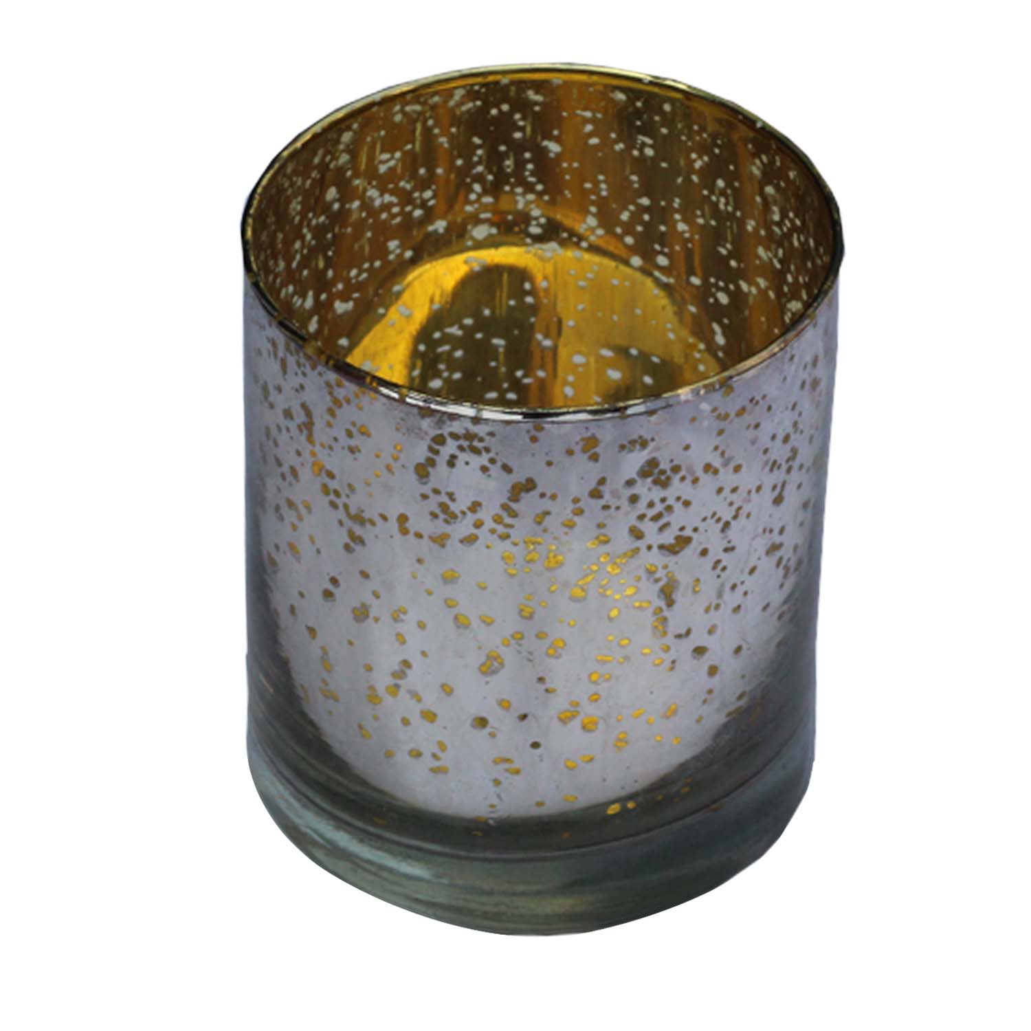 Buy in Bulk Wholesale Tealight Candle Holder In Crackled Glass Effect With Silver & Golden Coloring - Handmade 3.6 Inch