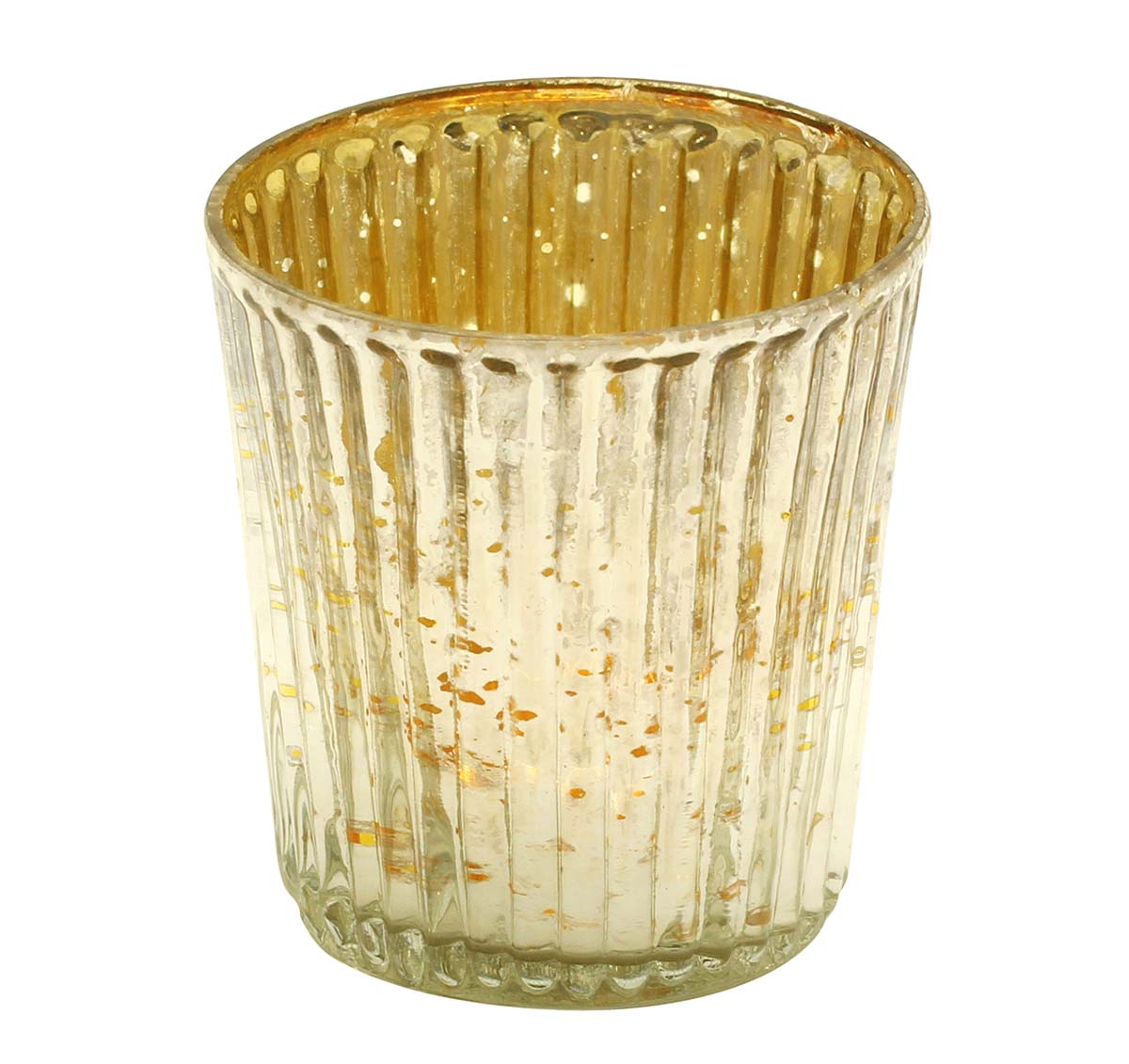 Buy in Bulk Wholesale - Glass Tea-Light Candle Votive Holder in Ribbed Glass with Silver & Golden Tone - 2.6” Handmade Home Decor Accessories