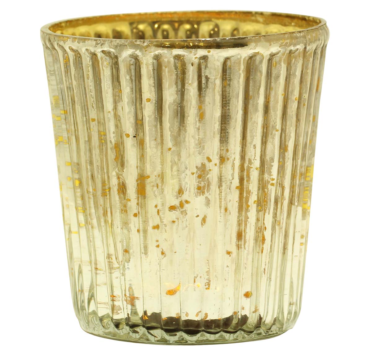 Buy in Bulk Wholesale - Glass Tea-Light Candle Votive Holder in Ribbed Glass with Silver & Golden Tone - 2.6” Handmade Home Decor Accessories