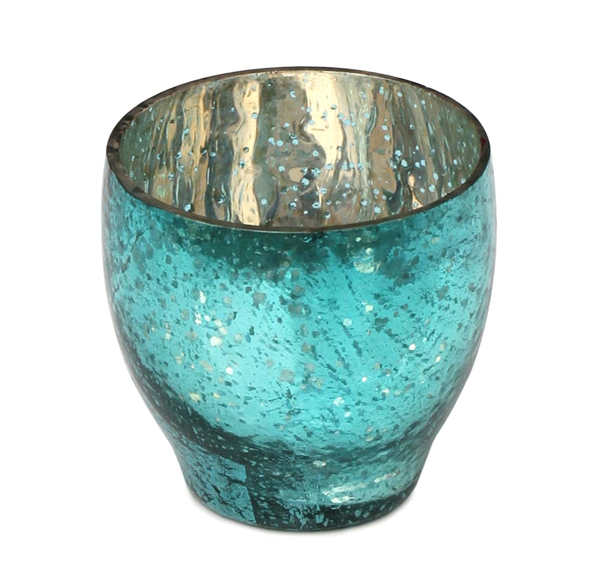 Buy Bulk Wholesale Tea-Light Candle Holder - Handmade 3.3" Dotted/Mottled Glass In Turquoise & Silver Color - Aquamarine Reflections - Home Table Decorations