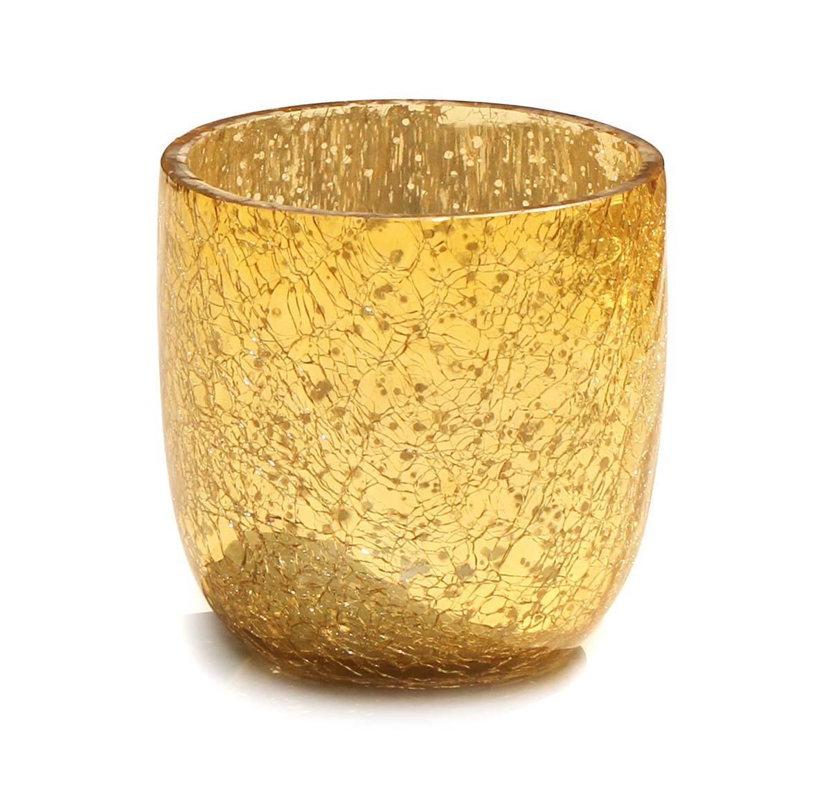 Buy in Bulk Wholesale Golden Tea-Light Holder in Crackled Glass Handmade 3.4 Inch - Decorative Centrepieces