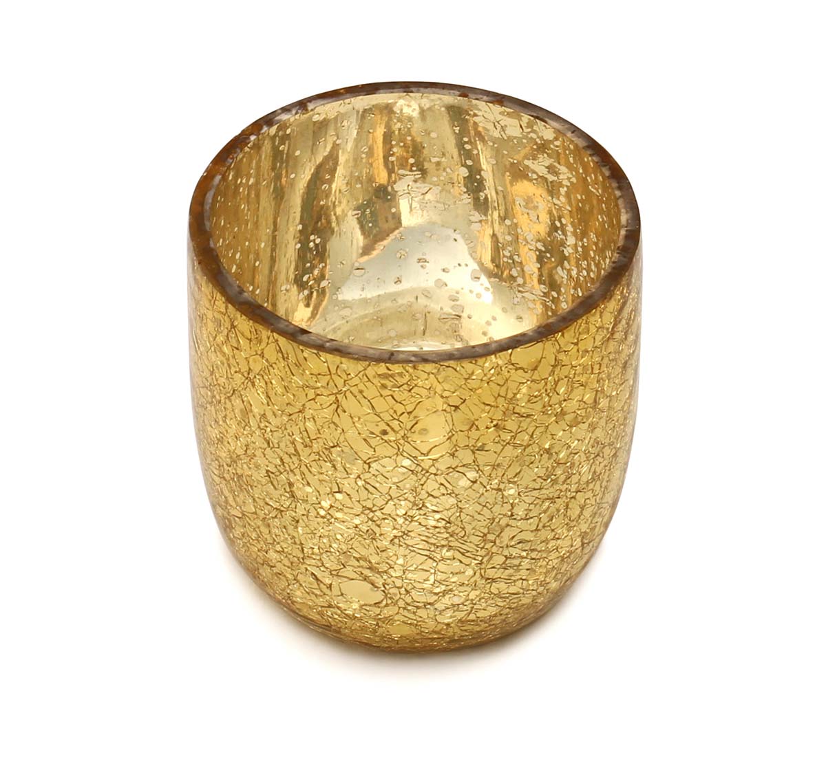 Buy in Bulk Wholesale Golden Tea-Light Holder in Crackled Glass Handmade 3.4 Inch - Decorative Centrepieces