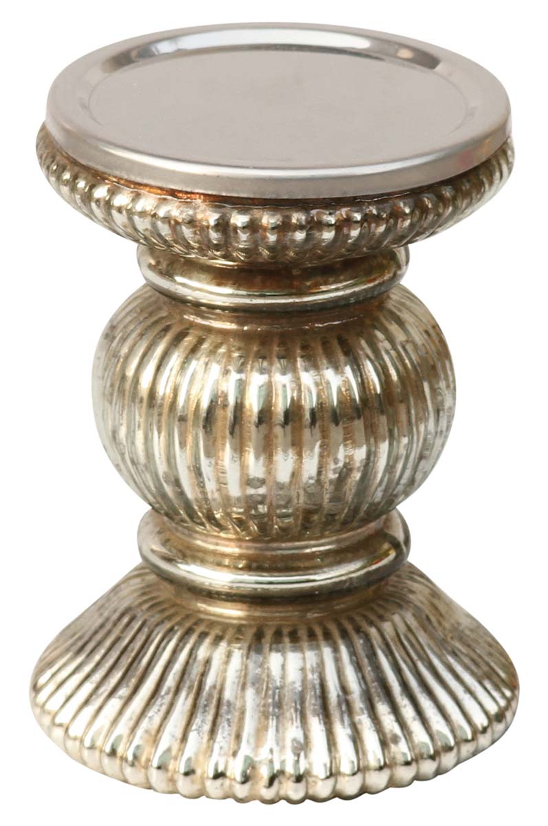 Wholesale Pillar Candle Stand/Votive Tealight Holder Handmade In Silver Ribbed Glass 4 Inches in Bulk