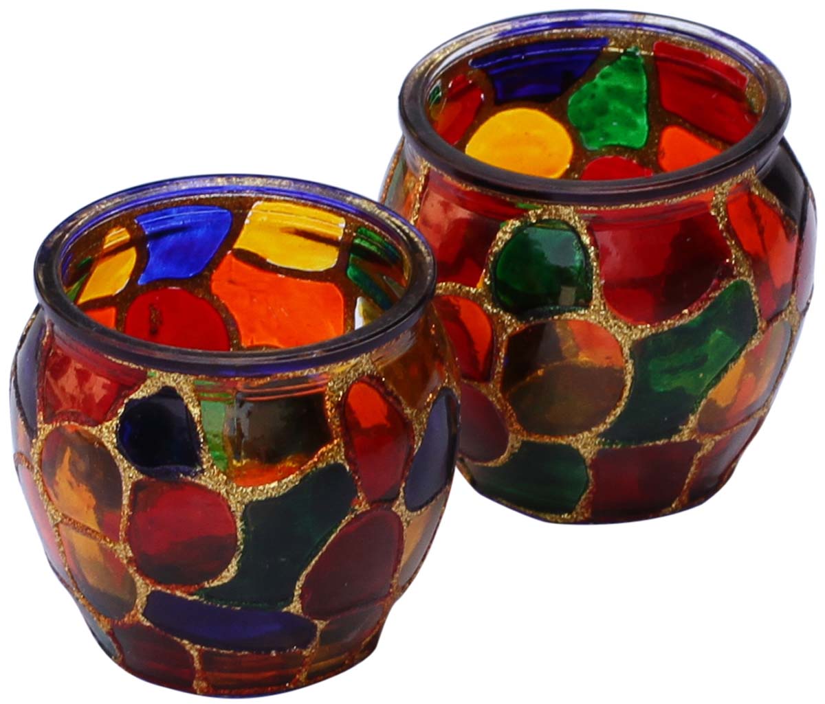 Multicolored Decorative Mosaic Glass Tea light Holder - Votive Candle Holder - Table Top Essentials / Home Décor Accessories - Buy in Bulk Wholesale