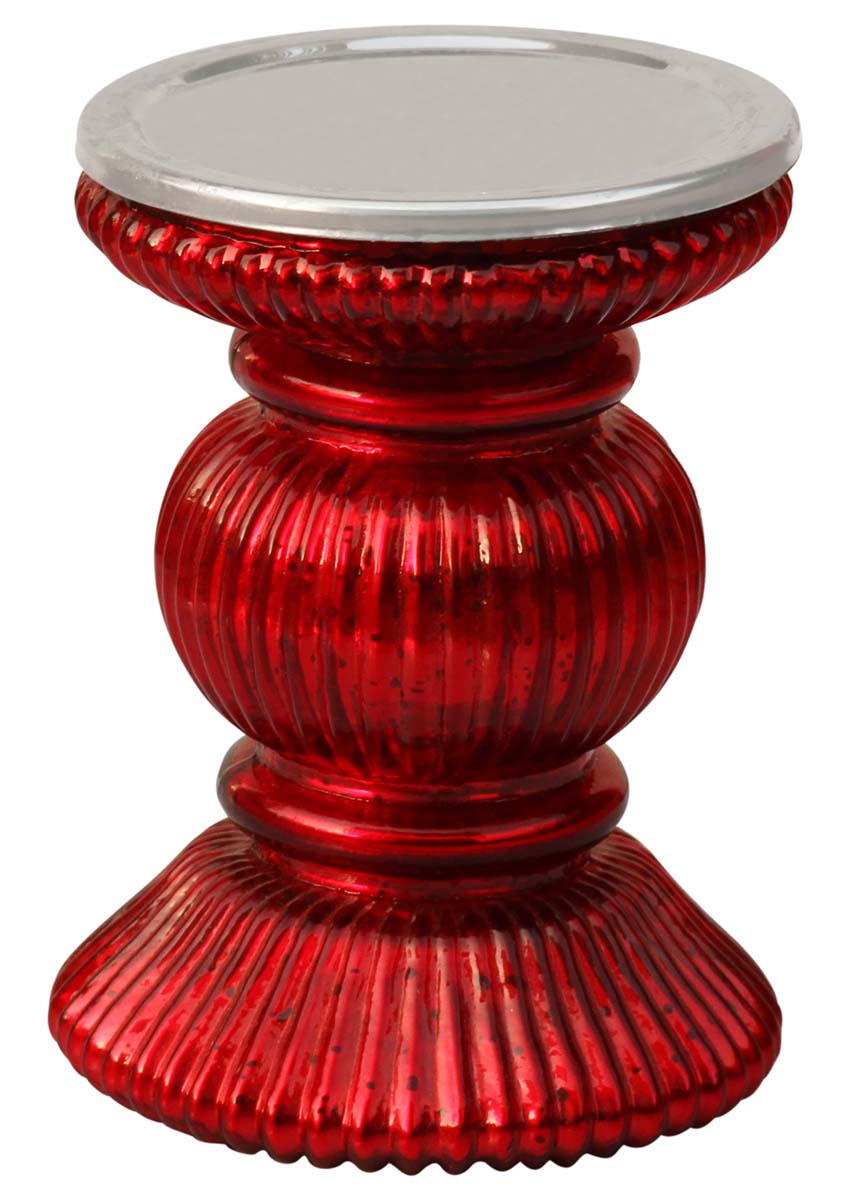  Urban Red – 4” Pillar Candle Holder - Handmade Ribbed Glass Red Candle Stand - Home / Party Decorations  - Buy in Bulk Wholesale