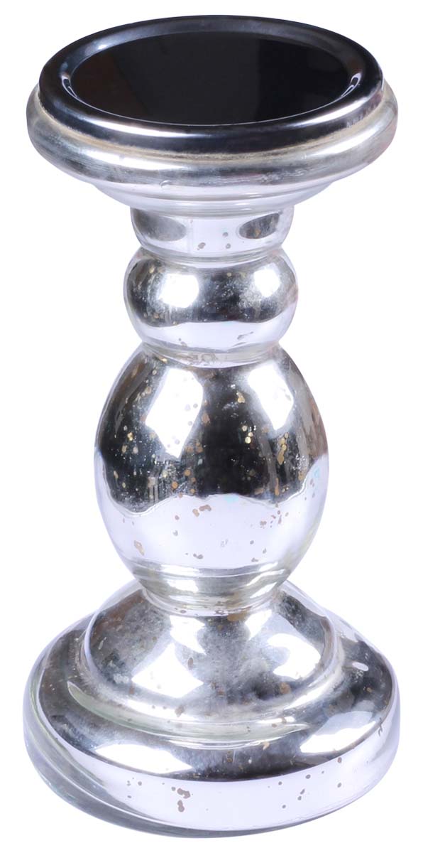 Bulk Wholesale 8” Hand Blown Glass Pillar Candle Holder - Decorative Silver-Tone Mercury Glass Holder - Home Decor Christmas Accessories/Lighting Solutions