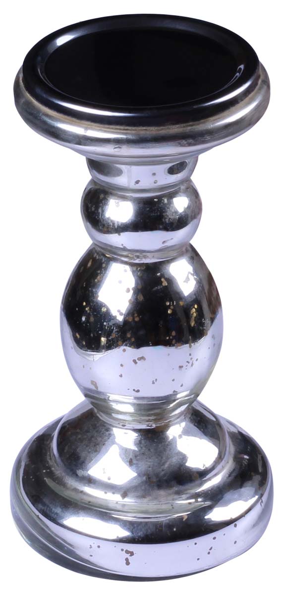 Bulk Wholesale 8” Hand Blown Glass Pillar Candle Holder - Decorative Silver-Tone Mercury Glass Holder - Home Decor Christmas Accessories/Lighting Solutions