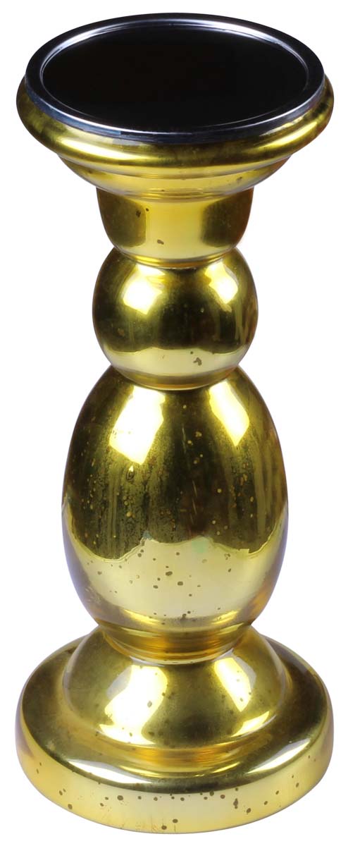Bulk Wholesale 11.5” Hand Blown Glass Pillar Candle Holder – Golden-Tone Mercury Glass Holder - Home Décor Accessories / Lighting Solutions