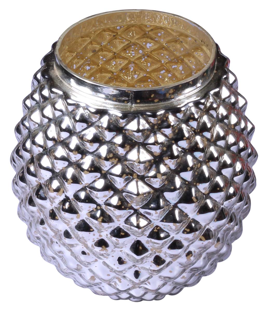Bulk Wholesale Hobnail Crystal-Cut Glass Tea-light Holder - Silver-Tone Mercury Glass Holder - Home Décor Accessories / Lighting Solutions