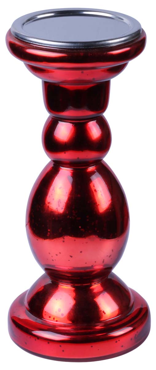 Bulk Wholesale 9.8” Hand Blown Glass Pillar Candle Holder – Lustrous Scarlet Mercury Glass Holder - Home Décor Accessories / Lighting Solutions