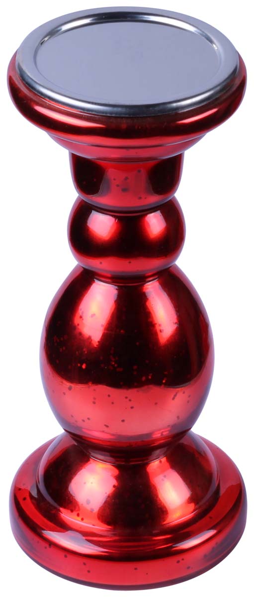 Bulk Wholesale 9.8” Hand Blown Glass Pillar Candle Holder – Lustrous Scarlet Mercury Glass Holder - Home Décor Accessories / Lighting Solutions