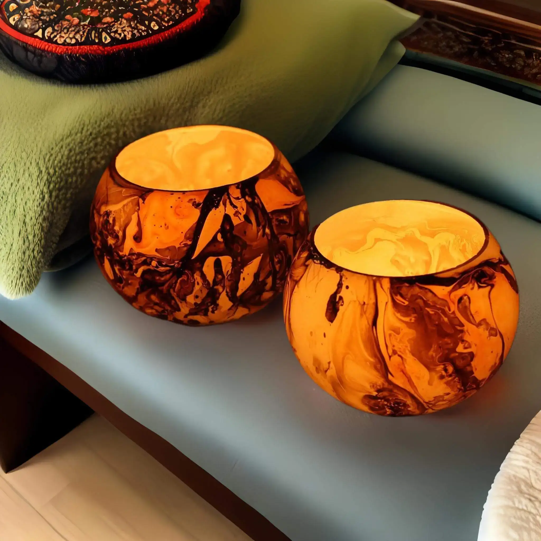 Set of 2 Glass Abstract Roli Poli T-light Candle Holder decoration for Home Living Room, Indoor Outdoor Decorations