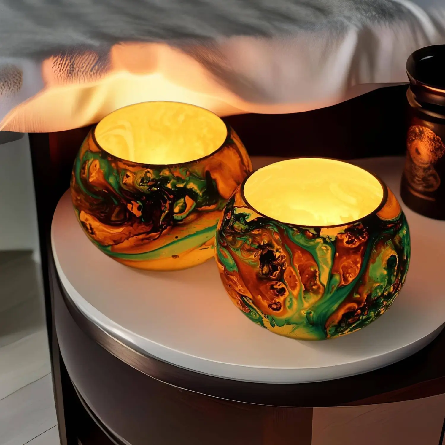Set of 2 Glass Abstract Roli Poli T-light Candle Holder decoration for Home Living Room, Indoor Outdoor Decorations