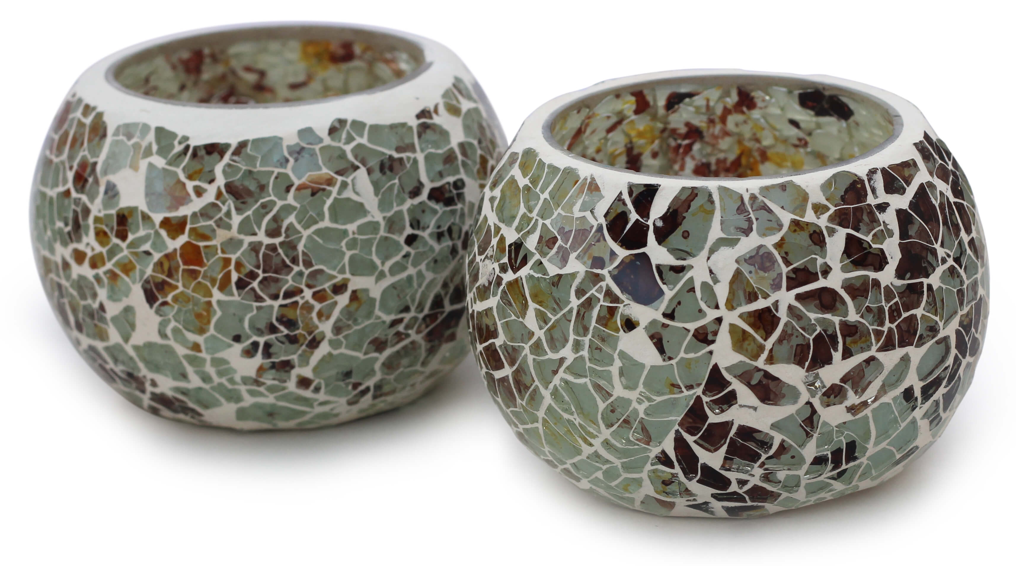 Set of 2 Glass Crackle Roli Poli T-light Candle Holder decoration for Home Living Room, Indoor Outdoor Decorations
