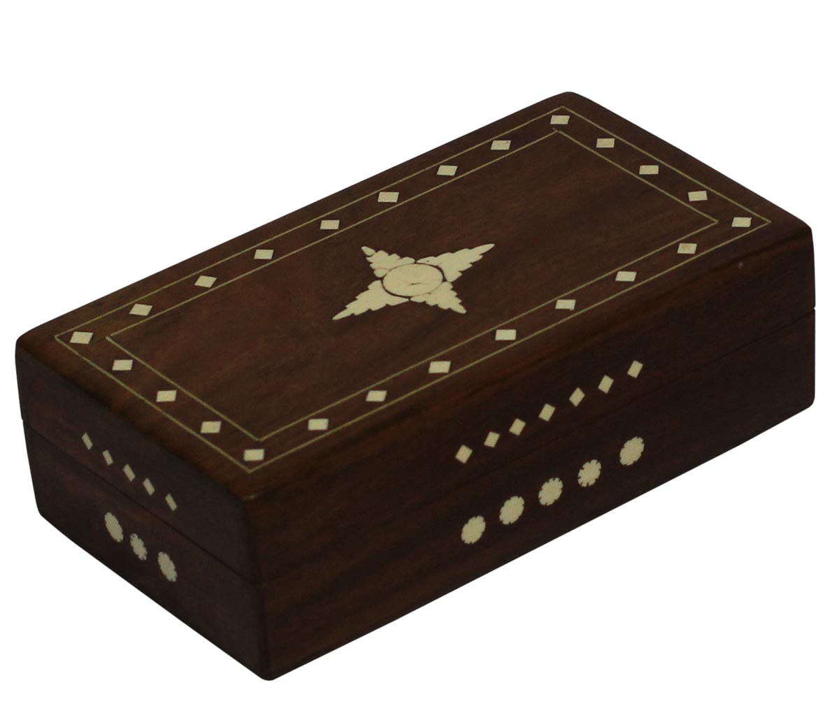 Wholesale 7x4” Rectangular Shaped Wooden Jewelry Box - Bulk Buy Jewelry Box/Trinket Box with Inlaid Star Design in Acrylic Inlay Art - Jewelry Accessories from India