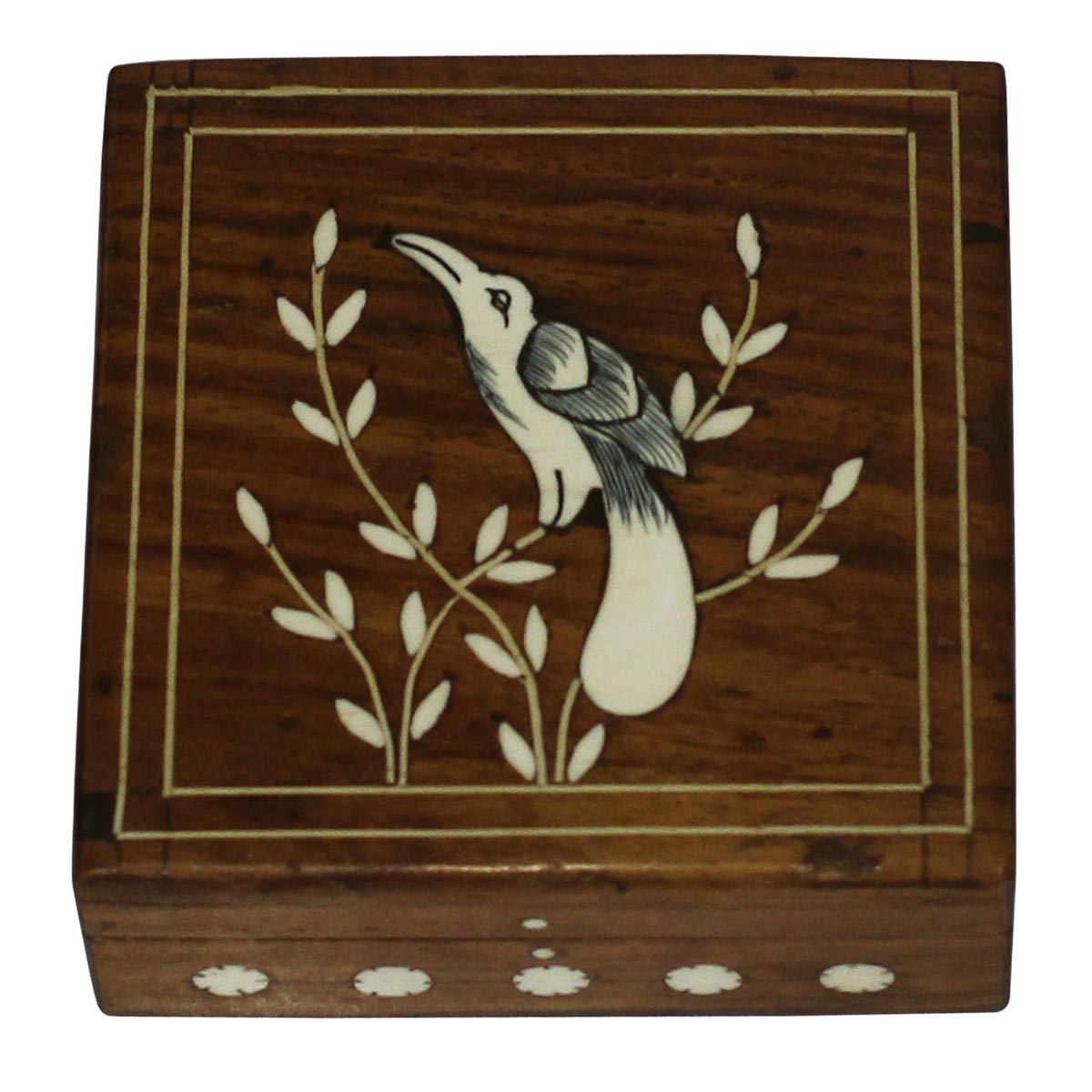 Wholesale Square Shaped Wooden Jewelry Box - Bulk Buy 4x4” Jewelry Box/Trinket Box with Bird Design in Traditional Acrylic Inlay Art - Jewelry Accessories from India