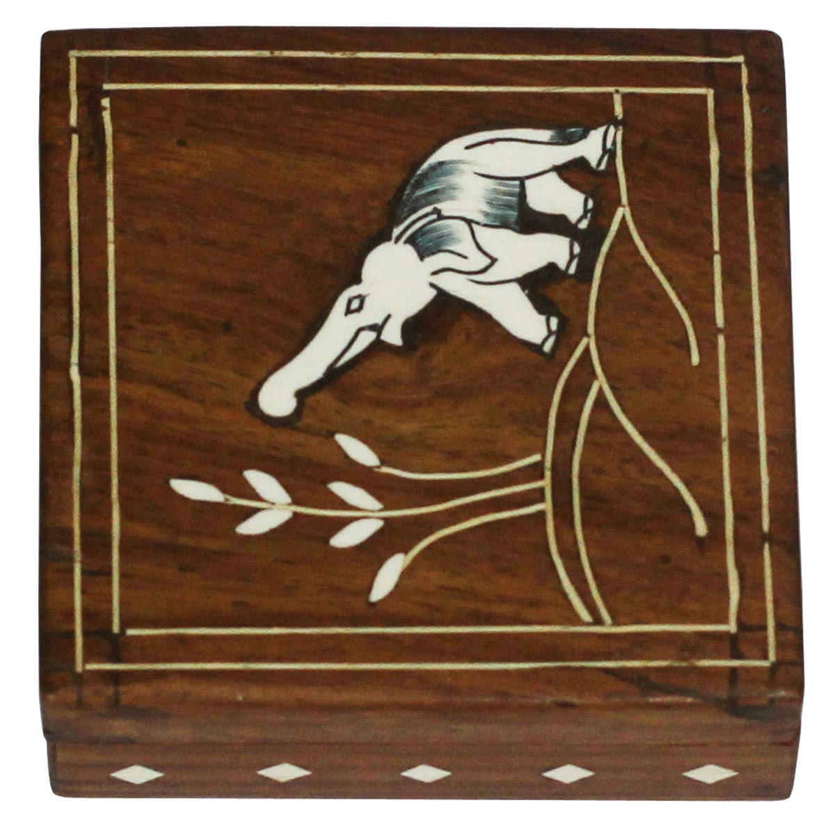 Wholesale 4x4” Square Wooden Jewelry Box - Bulk Buy Jewelry Box/Trinket Box with Elephant Motif in Acrylic Inlay Art - Jewelry Accessories from India