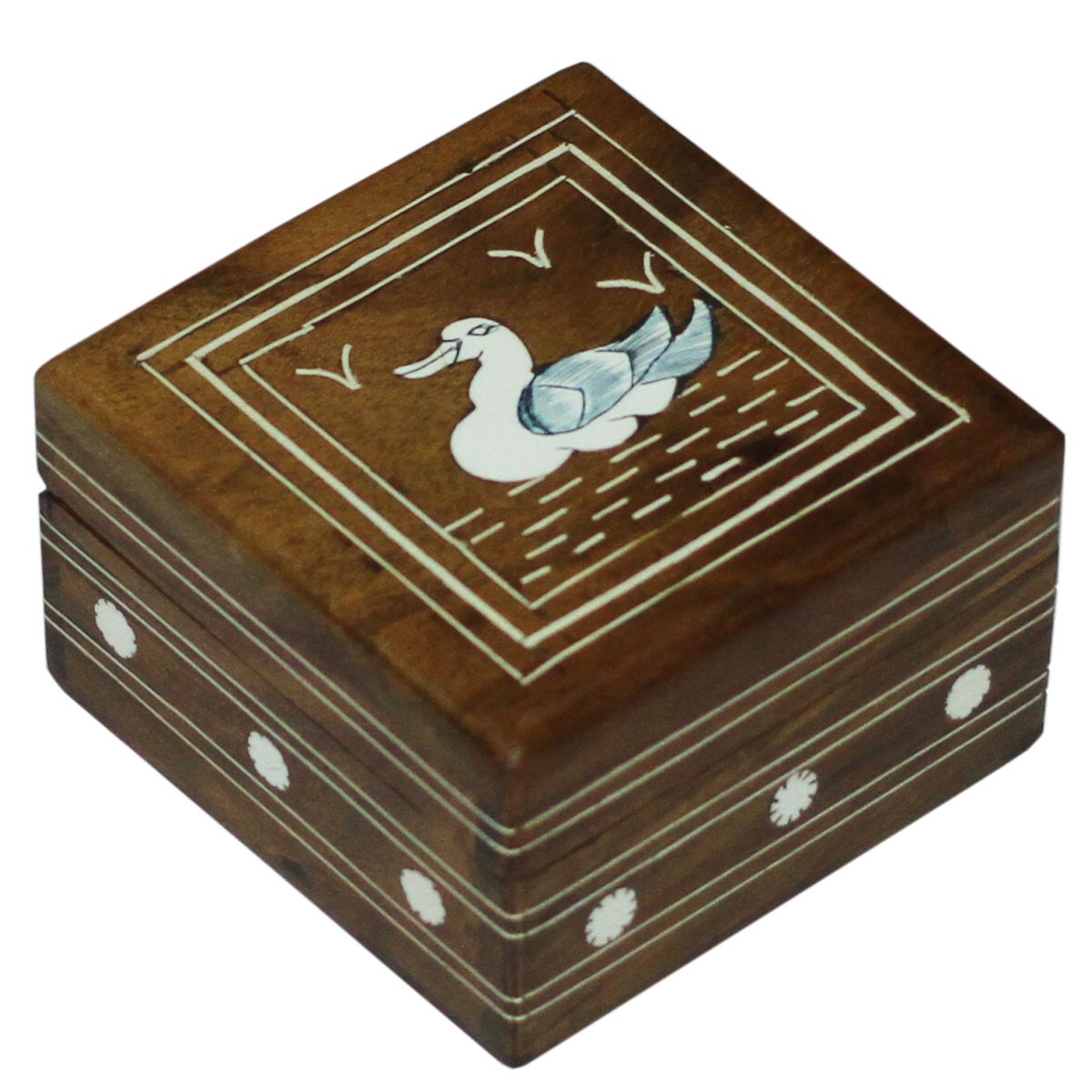 Bulk Source 4x4” Square Wooden Jewelry Box - Wholesale Jewelry Box/Trinket Box with Duck Design in Acrylic Inlay Art - Jewelry Accessories from India