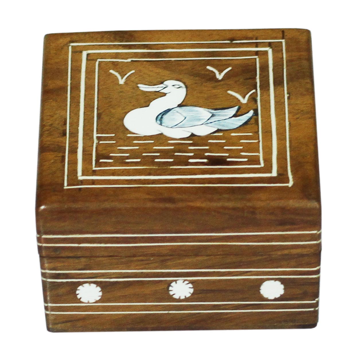 Bulk Source 4x4” Square Wooden Jewelry Box - Wholesale Jewelry Box/Trinket Box with Duck Design in Acrylic Inlay Art - Jewelry Accessories from India