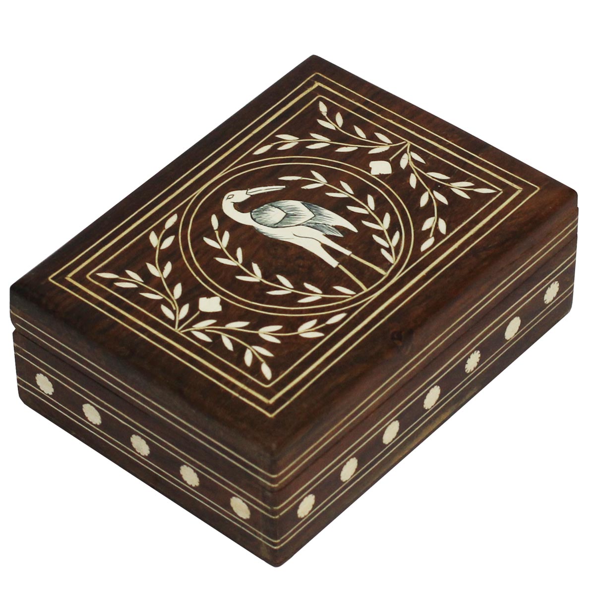 Wholesale 7x5” Square Wooden Jewelry Box - Bulk Source Jewelry Box/Trinket Box with Flamingo Design & Floral Motifs in Acrylic Inlay Art - Jewelry Accessories from India