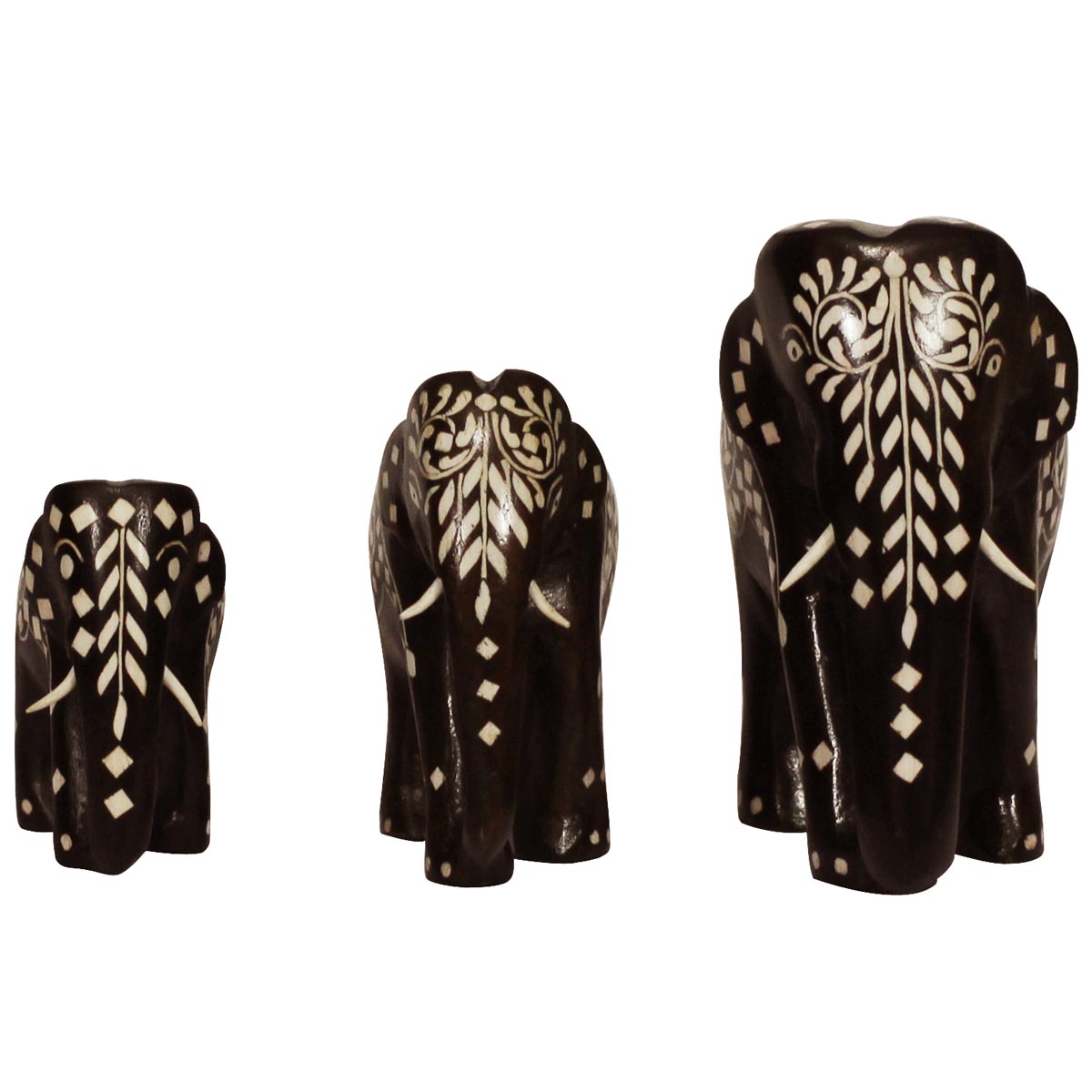 Wholesale Set of 3 Wooden Elephant Family Statue/Figurine/Sculpture with Acrylic Inlay Art - Bulk Buy Handmade Animal Statues & Sculptures from India - Home & Office Decor Gifts